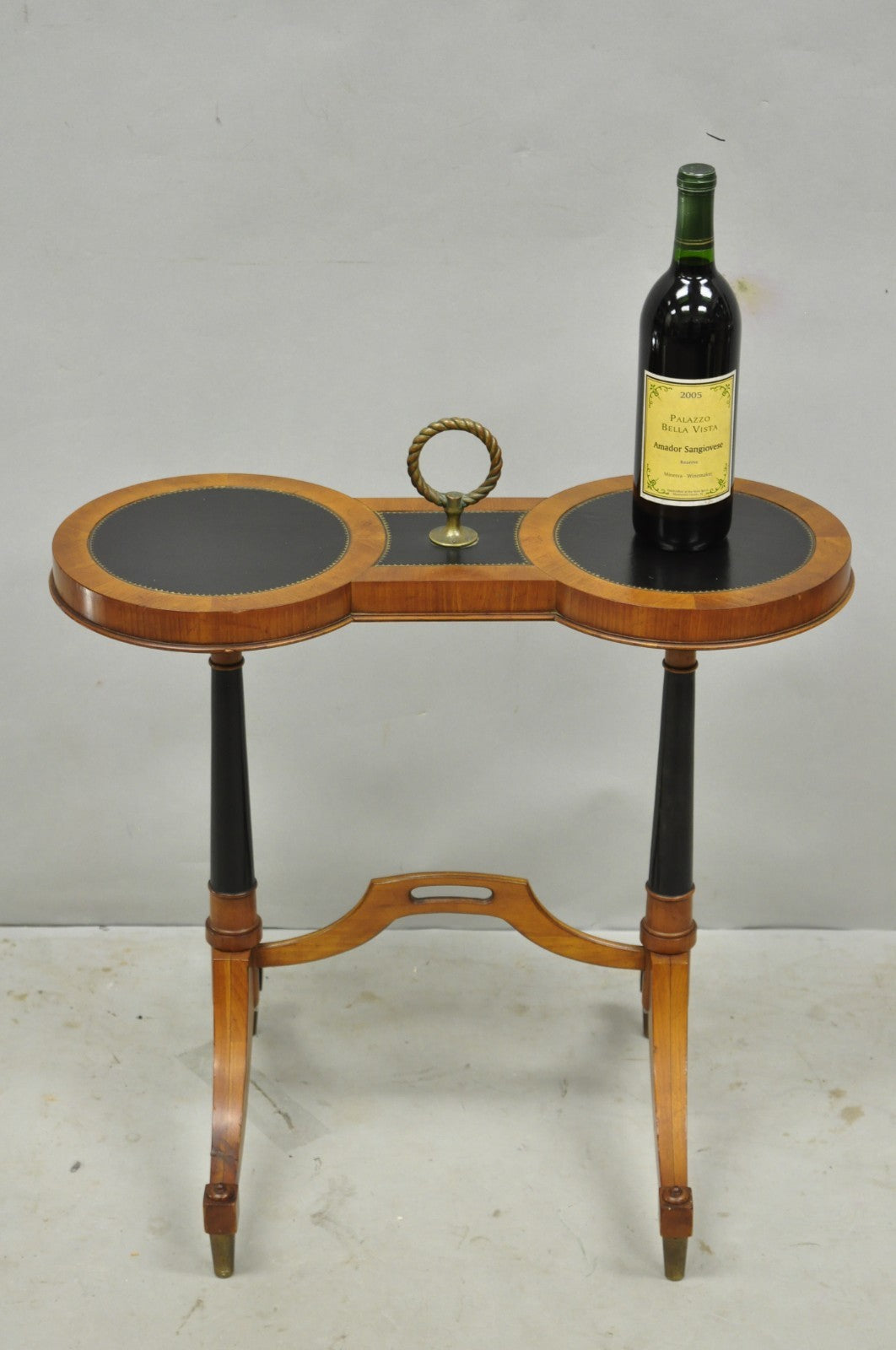 Vintage Weiman Heiroom French Empire Regency Style Black Leather Top Side Table