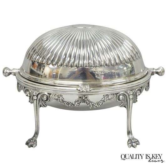 Antique English Edwardian Silver Plated Revolving Oval Serving Butter Dish