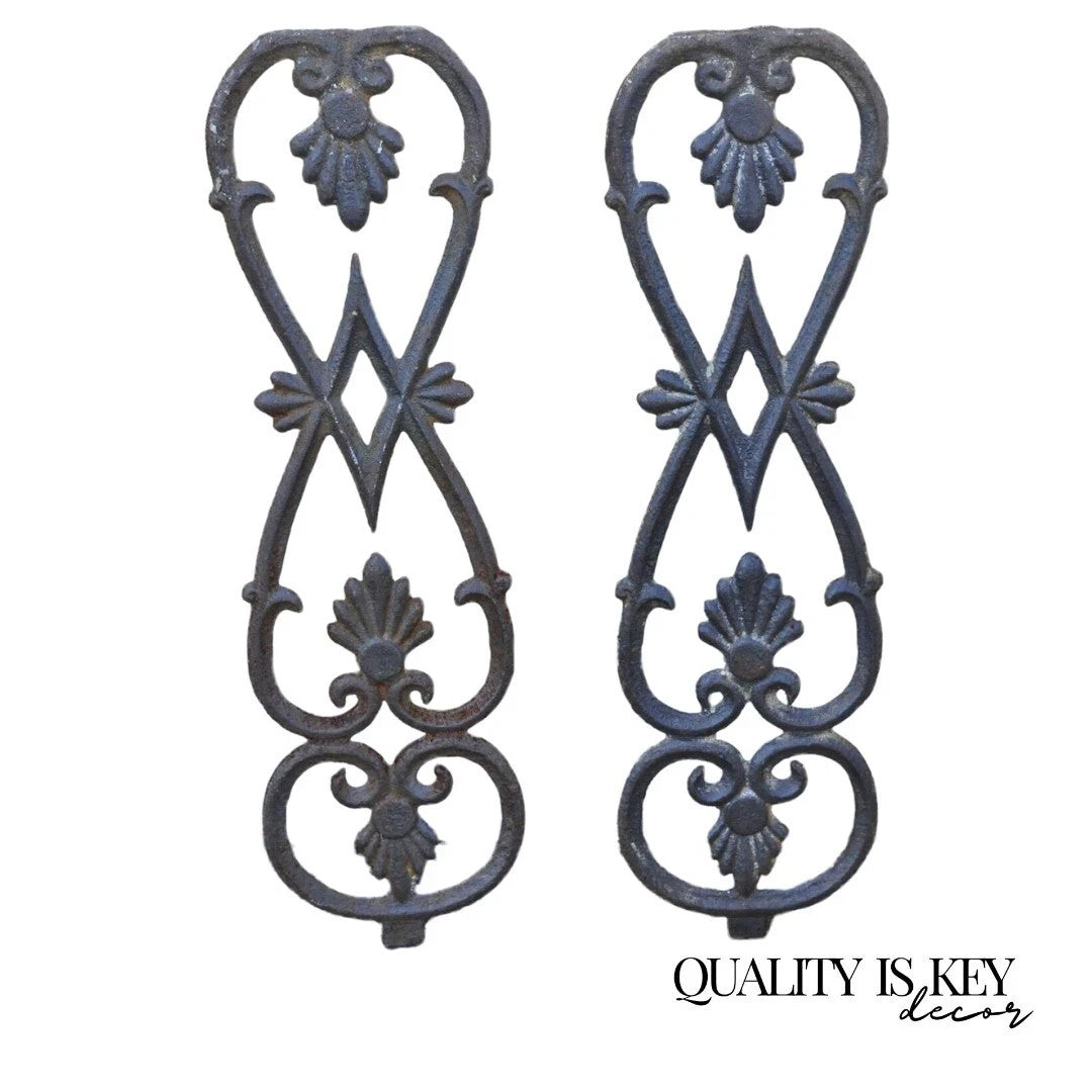 Antique Victorian Cast Iron Gate Supports Architectural Elements - a Pair