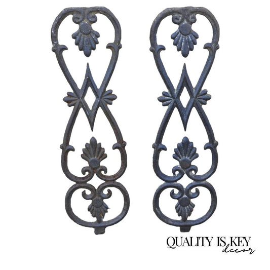 Antique Victorian Cast Iron Gate Supports Architectural Elements - a Pair