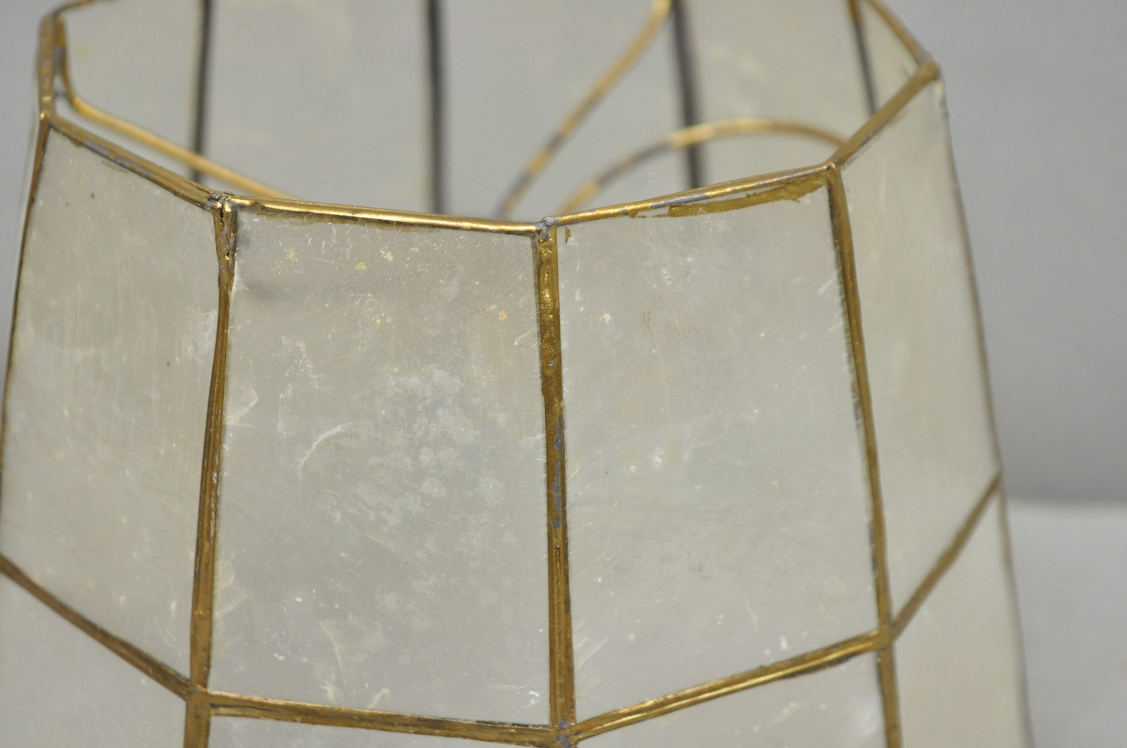 Vintage Italian Hollywood Regency Capiz Shell Gold 7.25 Round Clip On Lamp Shade