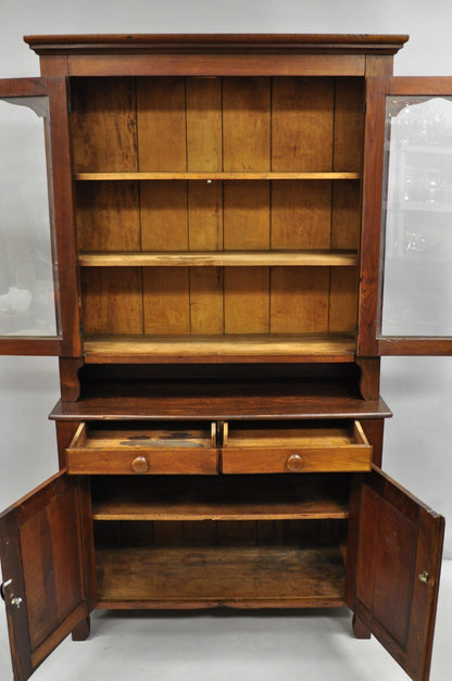 Antique Primitive Country Farmhouse Pine & Cherry Hutch Cupboard China Cabinet