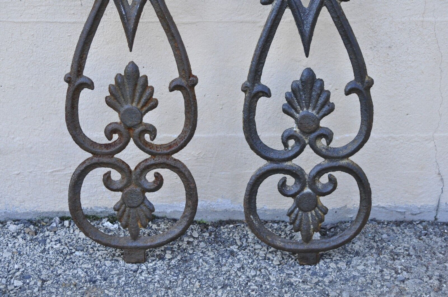 Antique Victorian Cast Iron Gate Supports Architectural Elements - a Pair