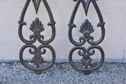 Antique Victorian Cast Iron Gate Supports Architectural Elements - a Pair