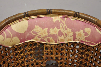 Vintage Hollywood Regency Faux Bamboo Cane Barrel Back Lounge Chairs (A) - Pair