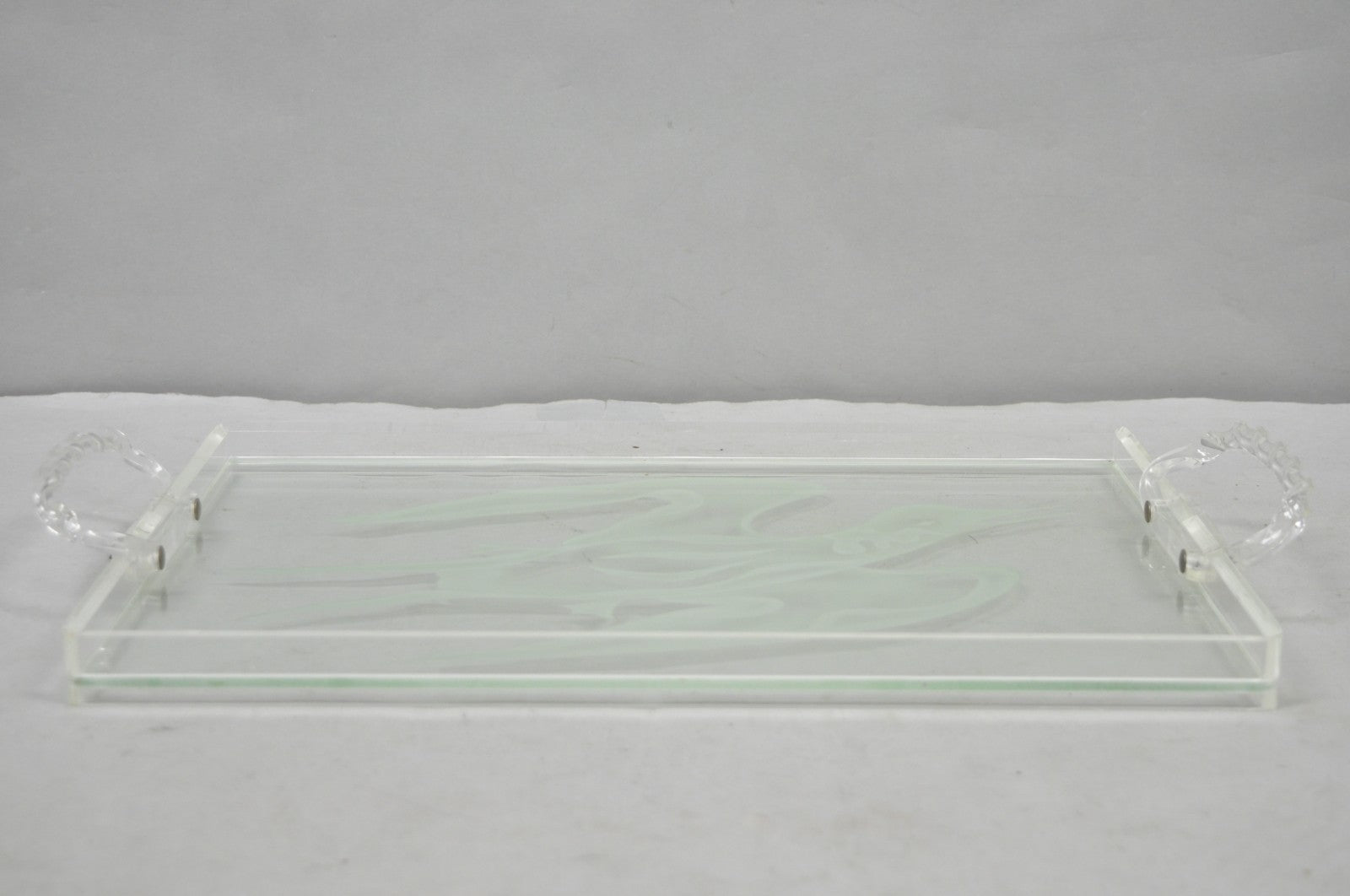 Vintage Mid Century Modern Dorothy Thorpe Style Etched Glass Bird Acrylic Tray