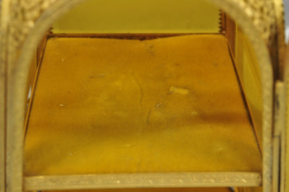 Vintage French Victorian Amber Glass Gold Filigree Vanity Jewelry Box Casket