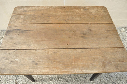 Antique French Country Primitive Black Distress Painted 1 Drawer Desk Work Table