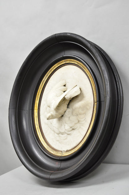 Antique Victorian Large Italian Oval Marble Relief Carved Dove Bird Wall Plaque