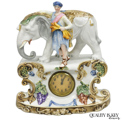 Vintage Roman Classical German Porcelain Figural Elephant & Soldier Mantel Clock