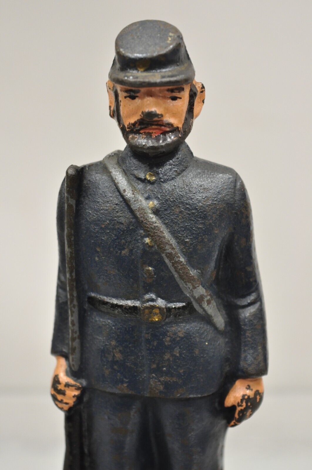 Antique Victorian Cast Iron Figural Painted Military War Solider Door Stop B