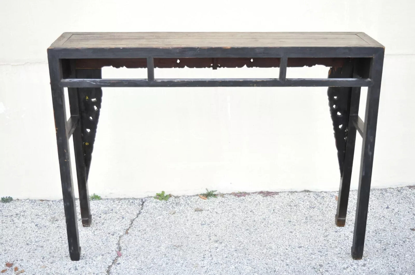 Antique Chinese Carved Hardwood Gold Gilt Tall Altar Console Hall Table