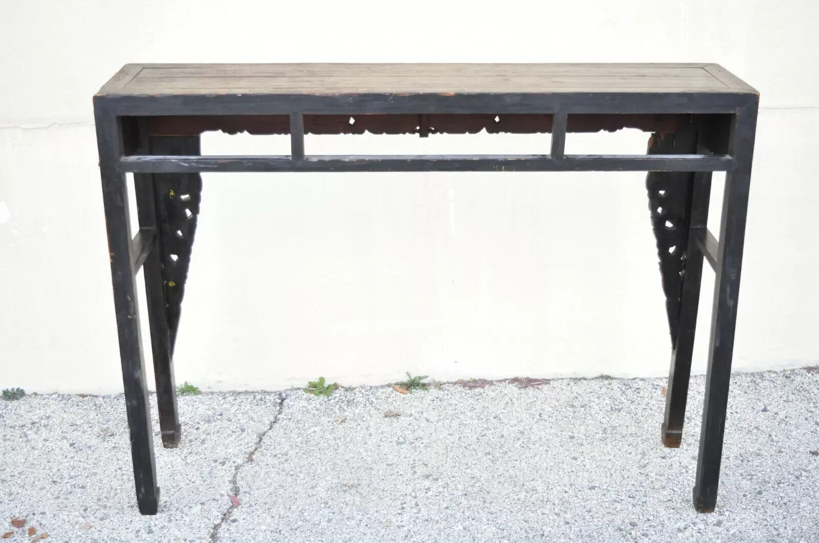 Antique Chinese Carved Hardwood Gold Gilt Tall Altar Console Hall Table