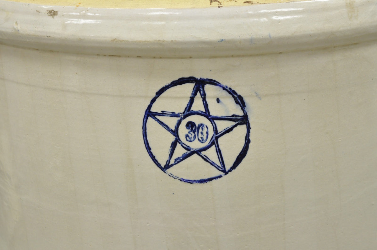 Antique 30 Gallon Cobalt Blue Star Stoneware Glazed Farmhouse Crock Pot