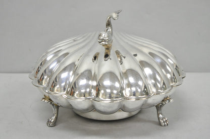 Vintage Eaton Silver Co Regency Silver Plated Clam Shell Warmer w Dolphin Handle
