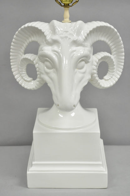 Vintage Chapman Neoclassical Rams Head White Porcelain Blanc de Chine Table Lamp