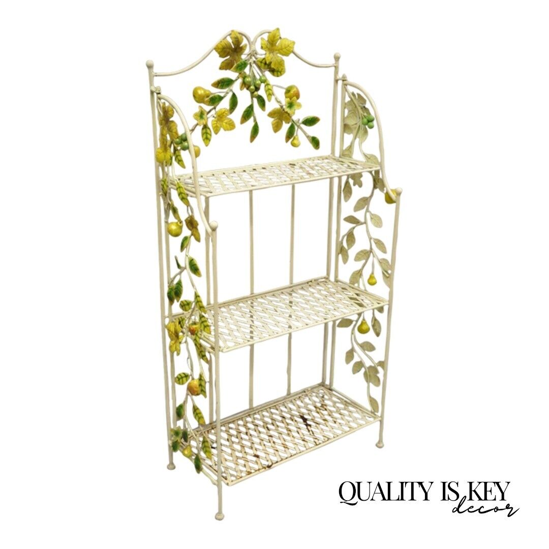 Vintage Italian Hollywood Regency Iron Tole Metal Yellow Lemon Shelf Stand