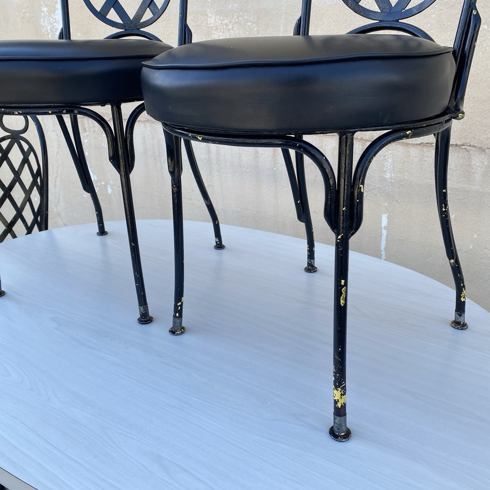 Vintage Mid Century Modern Black Iron Kitchen Dining Set 4 Chairs Table 5 Pc Set