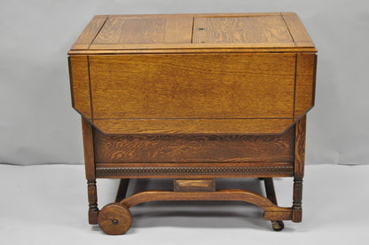 Antique Arts & Crafts Oak Wood Rolling Bar Cart Liquor Cabinet by Lammert's