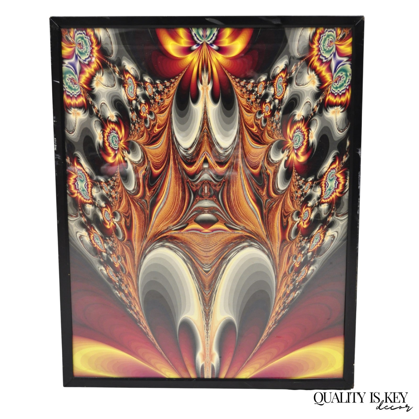 Vintage 1990s Illuminated Shadowbox Psychedelic Wall Art Framed Poster 30x24