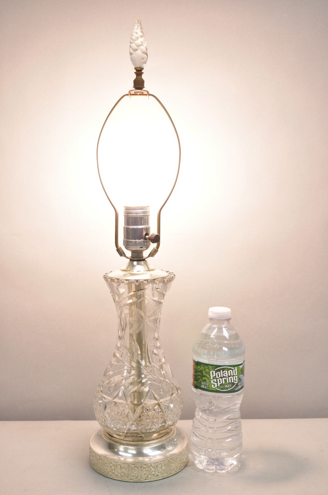 Antique Victorian Cut Glass Silver Plated Small Boudoir Vanity Table Lamp