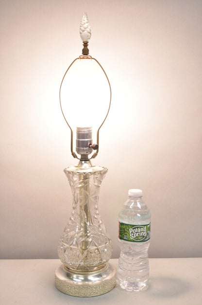 Antique Victorian Cut Glass Silver Plated Small Boudoir Vanity Table Lamp