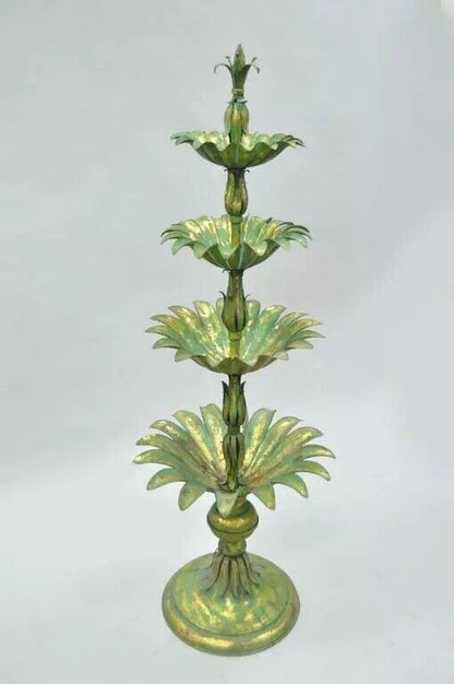 Italian Hollywood Regency Green Gold Tole Metal Palm Leaf 60" Sculpture Statue