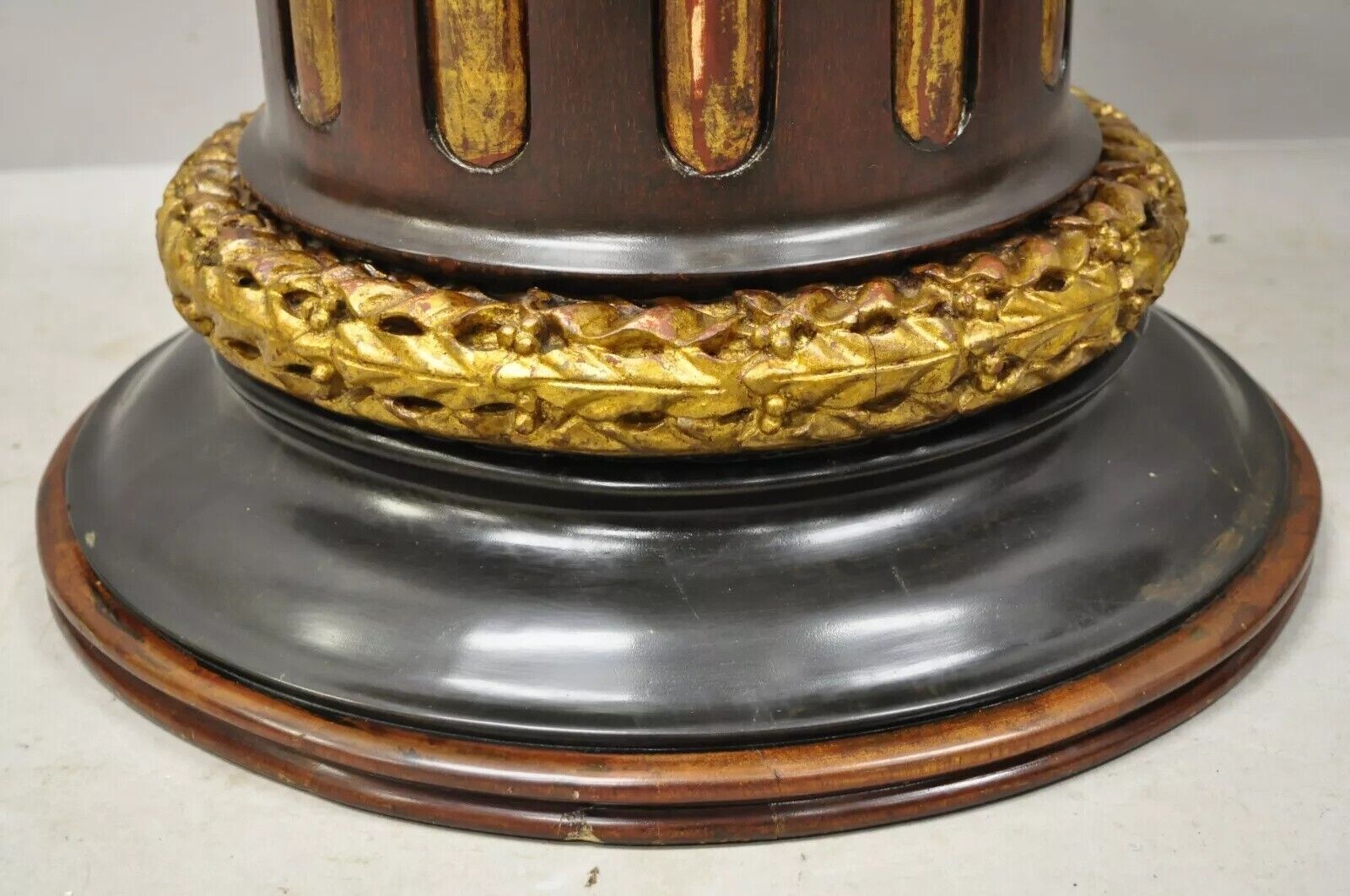 Italian Classical Carved Polychrome Gold Gilt Corinthian Column Pedestals - Pair