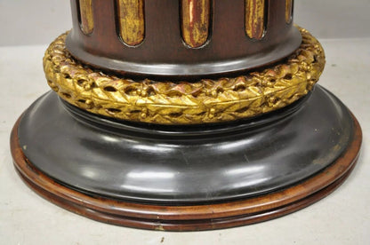 Italian Classical Carved Polychrome Gold Gilt Corinthian Column Pedestals - Pair