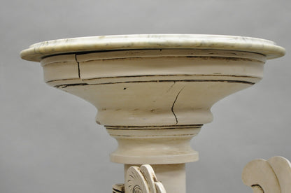 Vintage Egyptian Female Sphinx Round Marble Top Carved Wood Pedestal Plant Stand