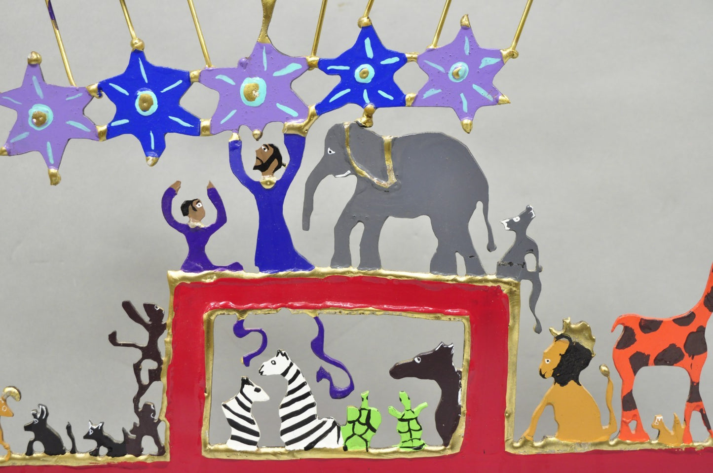 Modern Noah's Ark Cut Steel Judaica Art Hannukah Menorah Candelabra Sculpture