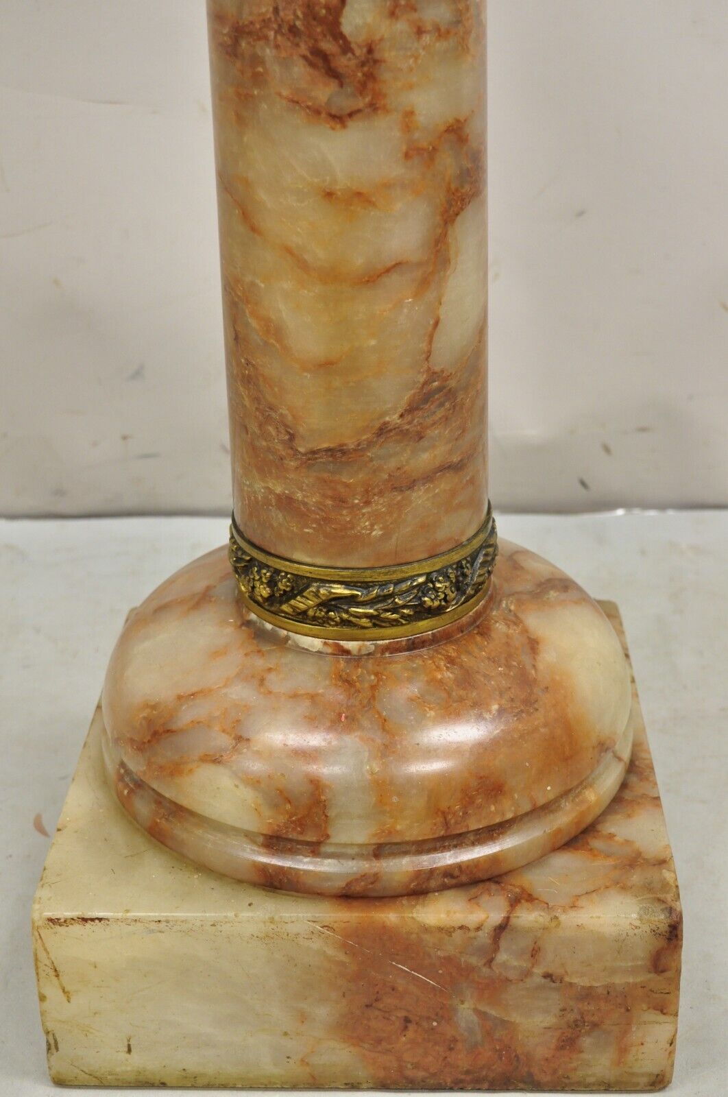 Antique French Empire Carved Onyx and Bronze Mounted Brown Column Pedestal