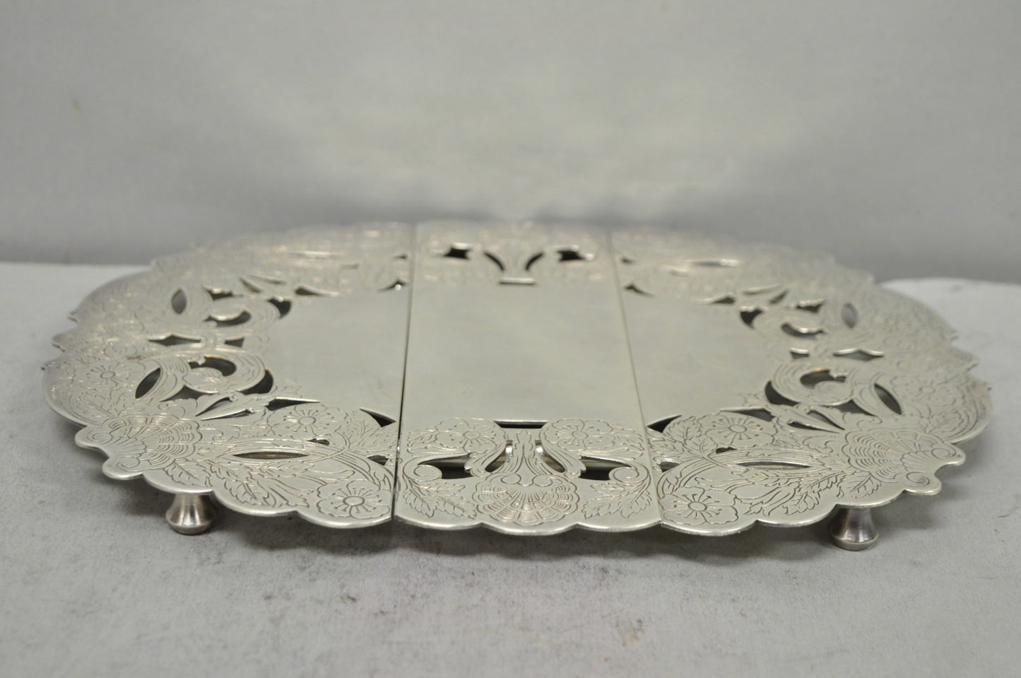 Vintage LBS Co Victorian Silver Plated Expanding 3 Section Pot Trivet