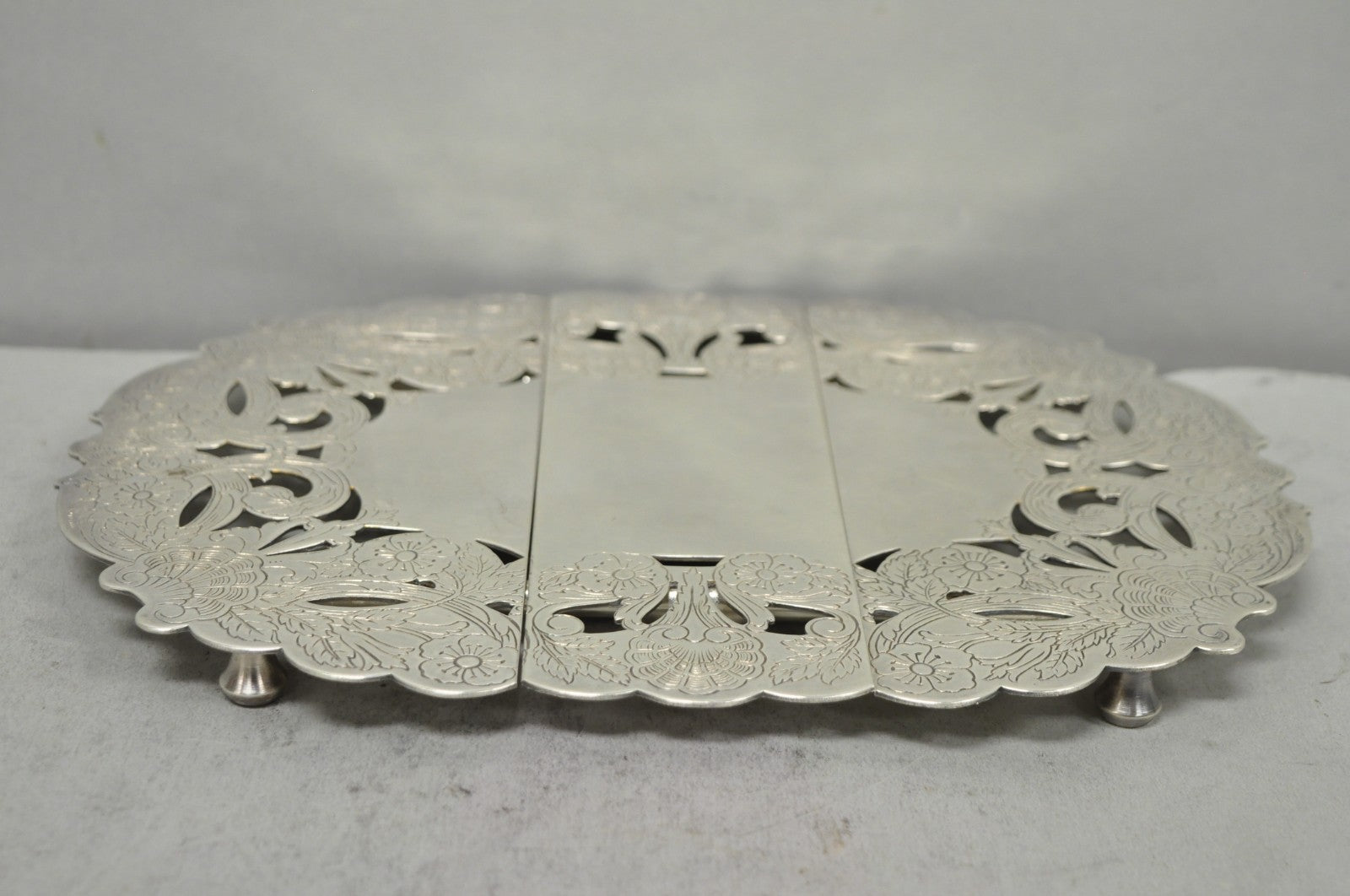 Vintage LBS Co Victorian Silver Plated Expanding 3 Section Pot Trivet