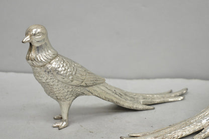 Vintage Mid Century Modern Silver Plated Pheasant Peacock Bird Figurines - Pair