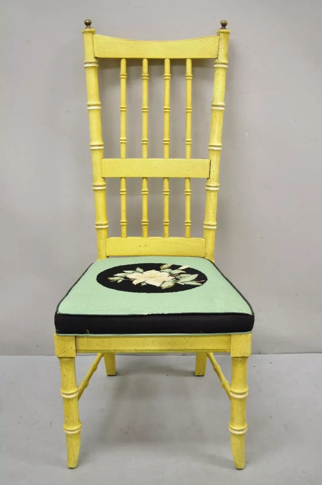Vintage Thomasville Hollywood Regency Yellow Faux Bamboo Dining Chair - Set of 6