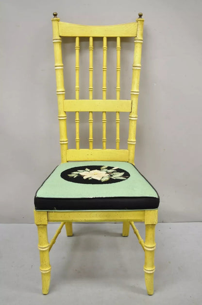 Vintage Thomasville Hollywood Regency Yellow Faux Bamboo Dining Chair - Set of 6