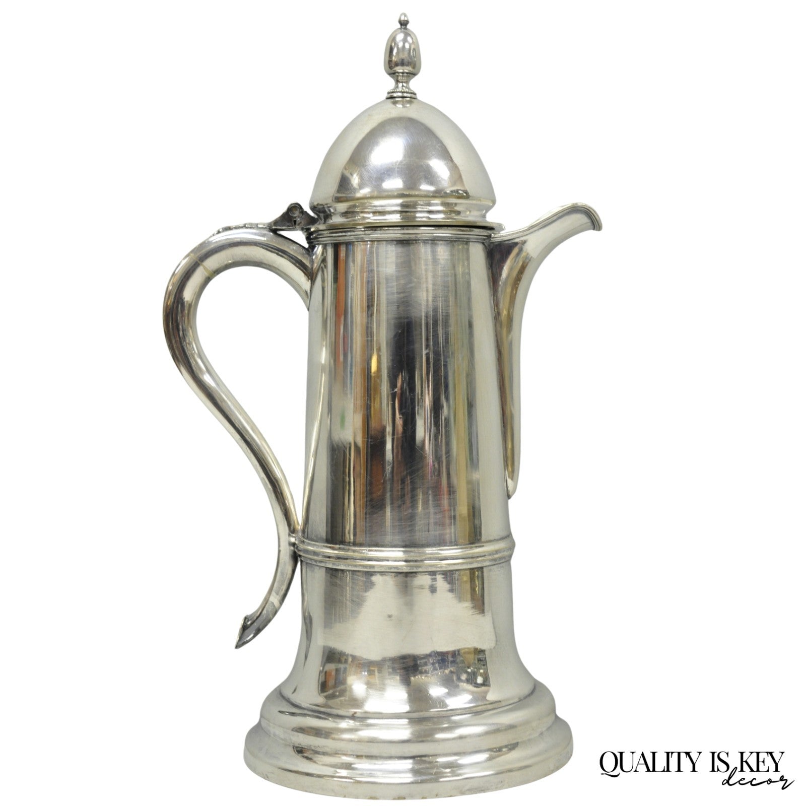Antique English Regency Silver Plated Flagon Pitcher w/ Heart Handle