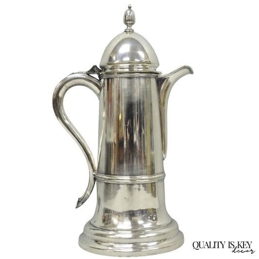 Antique English Regency Silver Plated Flagon Pitcher w/ Heart Handle
