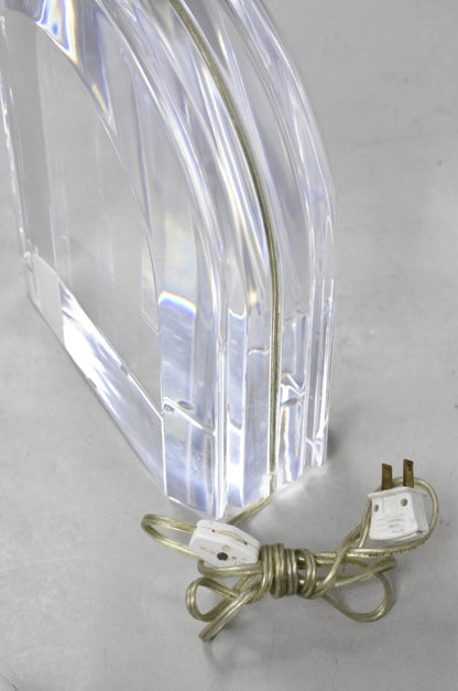 Vintage Les Prismatiques Heavy Lucite Acrylic Waterfall Arch Chrome Table Lamp
