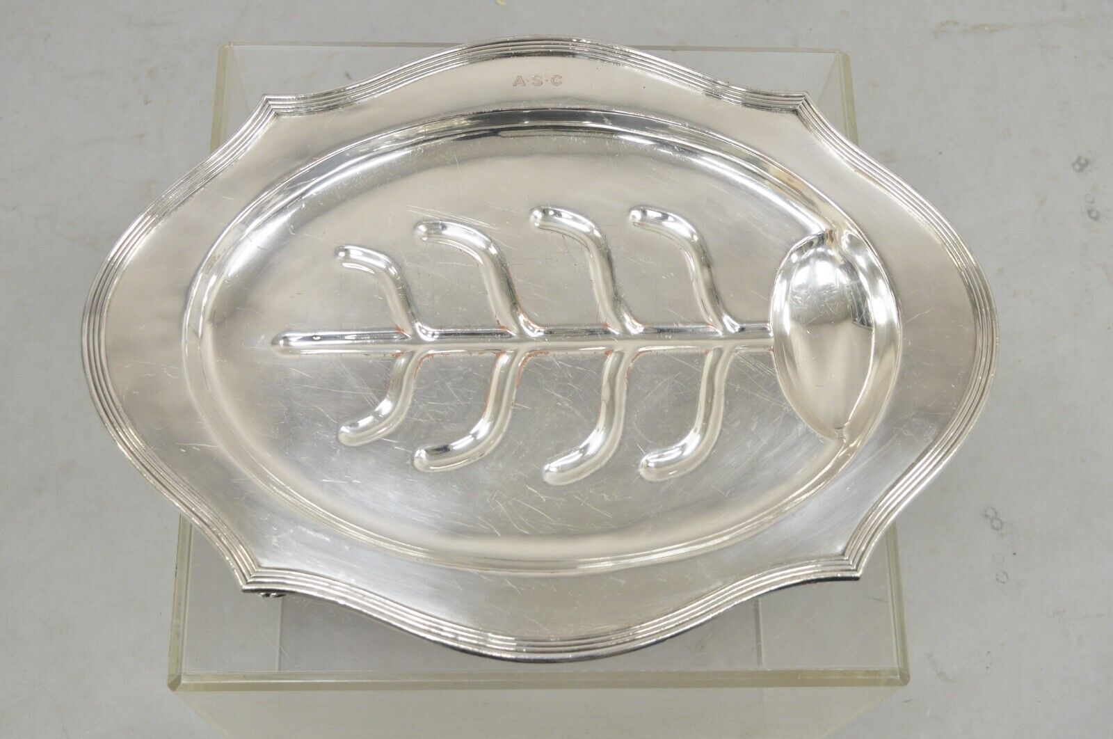 Vintage English Sheffield Meat Cutlery Serving Platter Tray "ASC" Monogram