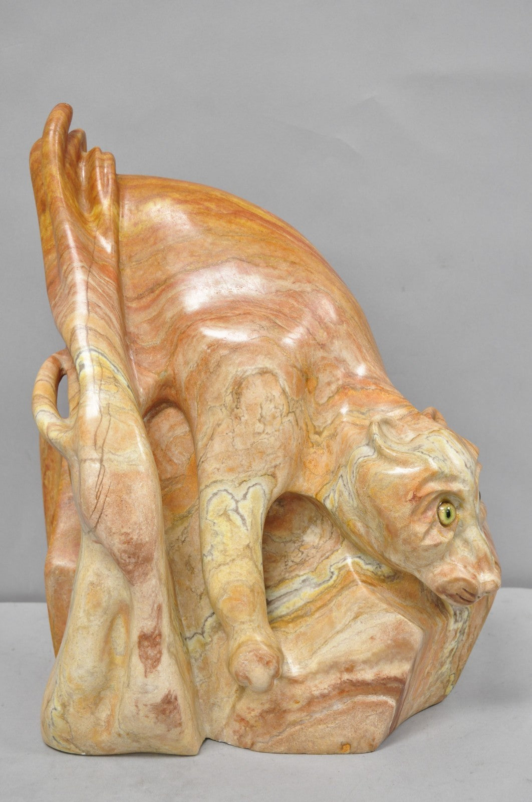 Vintage Seymour Shuren Modern Pink Carved Marble Abstract Panther Cat Sculpture