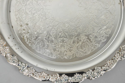 Vintage Oneida Silver Plated Round Twin Handle Serving Platter Bar Tray