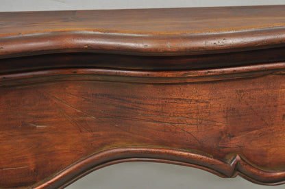 Antique Italian Provincial Carved Serpentine Scalloped Walnut Fireplace Mantel