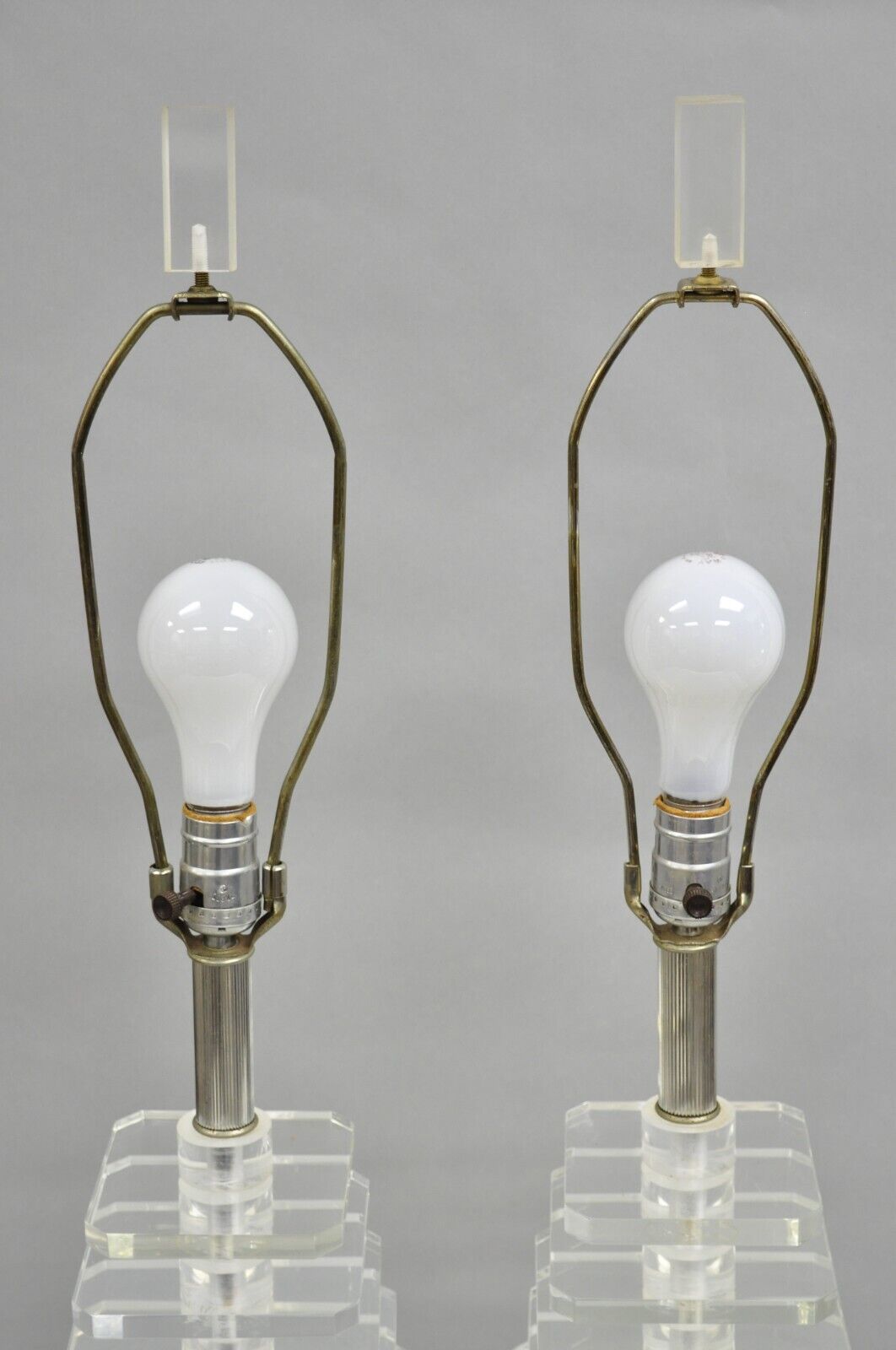 Vintage Mid Century Modern Stacked Lucite Skyscraper Table Lamps - a Pair