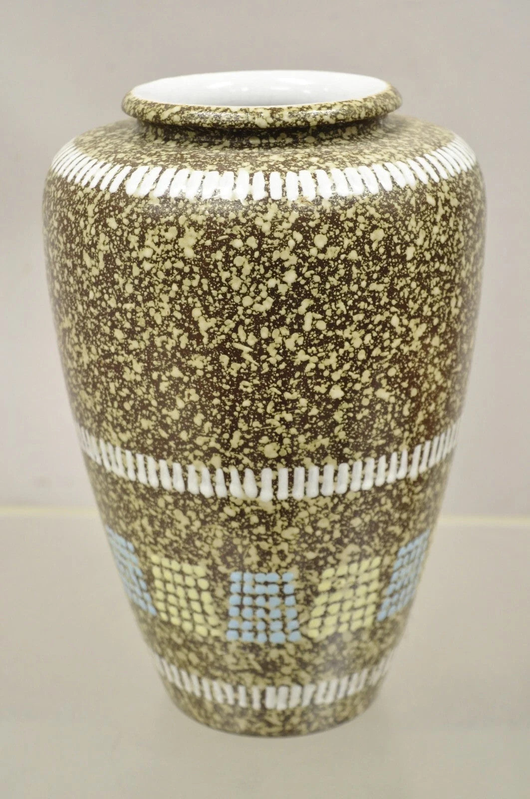 Vintage German Mid Century Modern Brown Blue Yellow Vase attr. Carstens Keramik