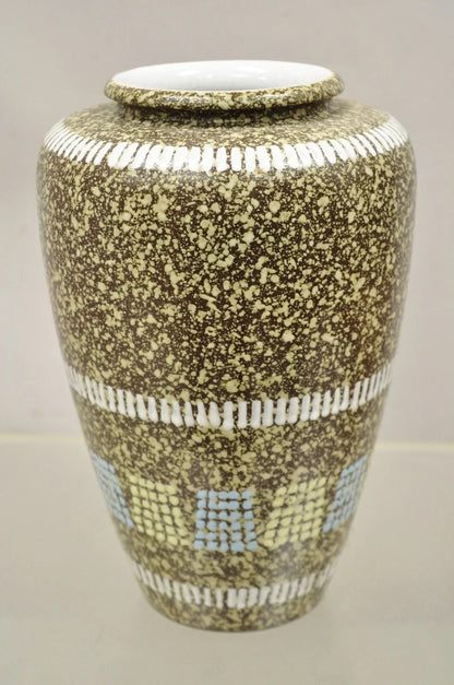 Vintage German Mid Century Modern Brown Blue Yellow Vase attr. Carstens Keramik