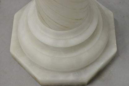Antique Italian Neoclassical Carved Alabaster Spiral Column Narrow Pedestal