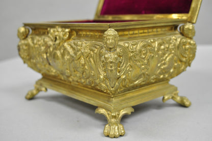 Antique French Renaissance Figural Bronze Casket Jewelry Box with Cherubs