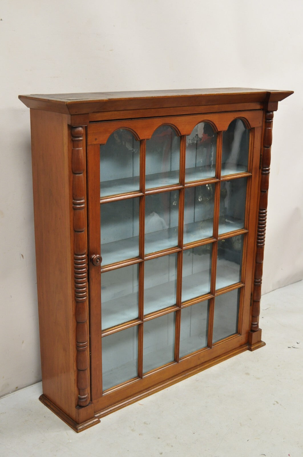 Antique American Colonial Cherry Wood Wavy Glass Door China Cabinet Hutch